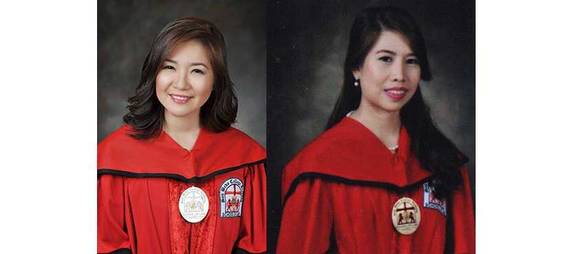 Attys. Saldon (left) and Tolentino (right) in graduation toga